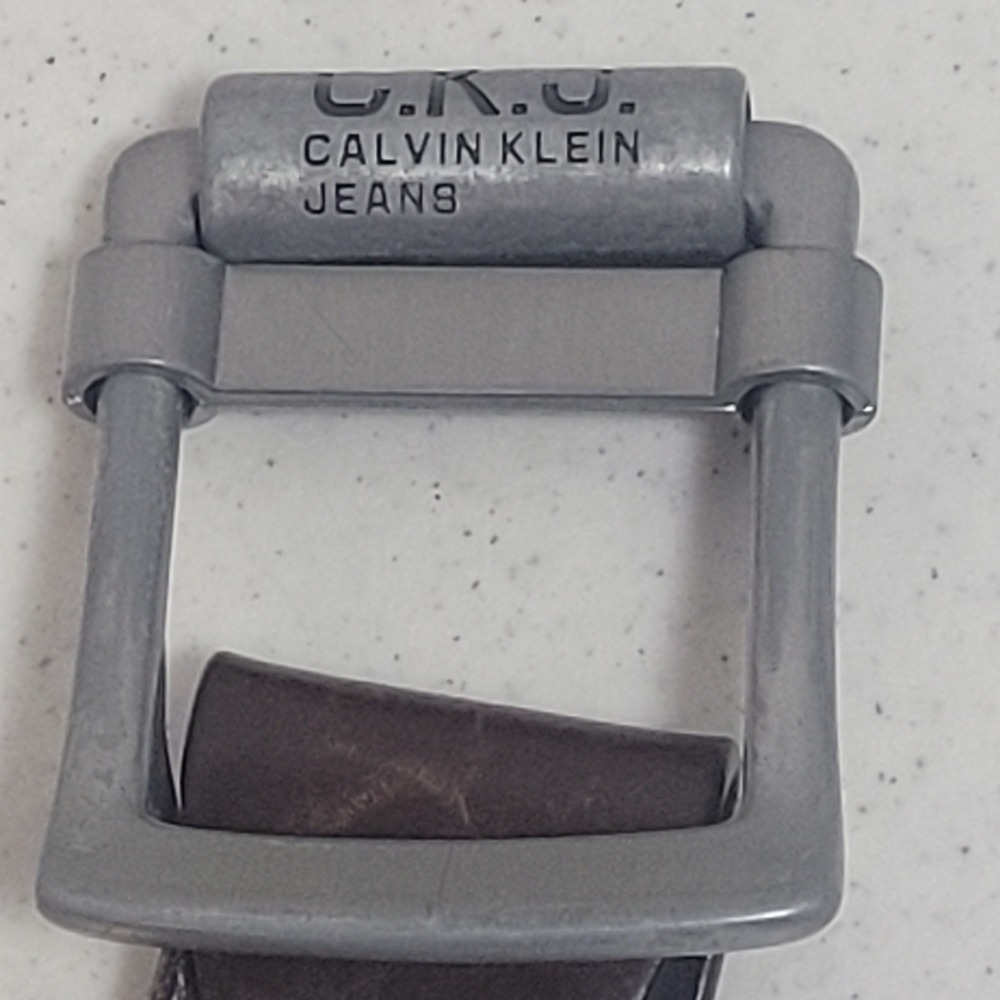Calvin Klein Jeans Mens Brown Leather Belt Roller Buckle Distressed Size 46